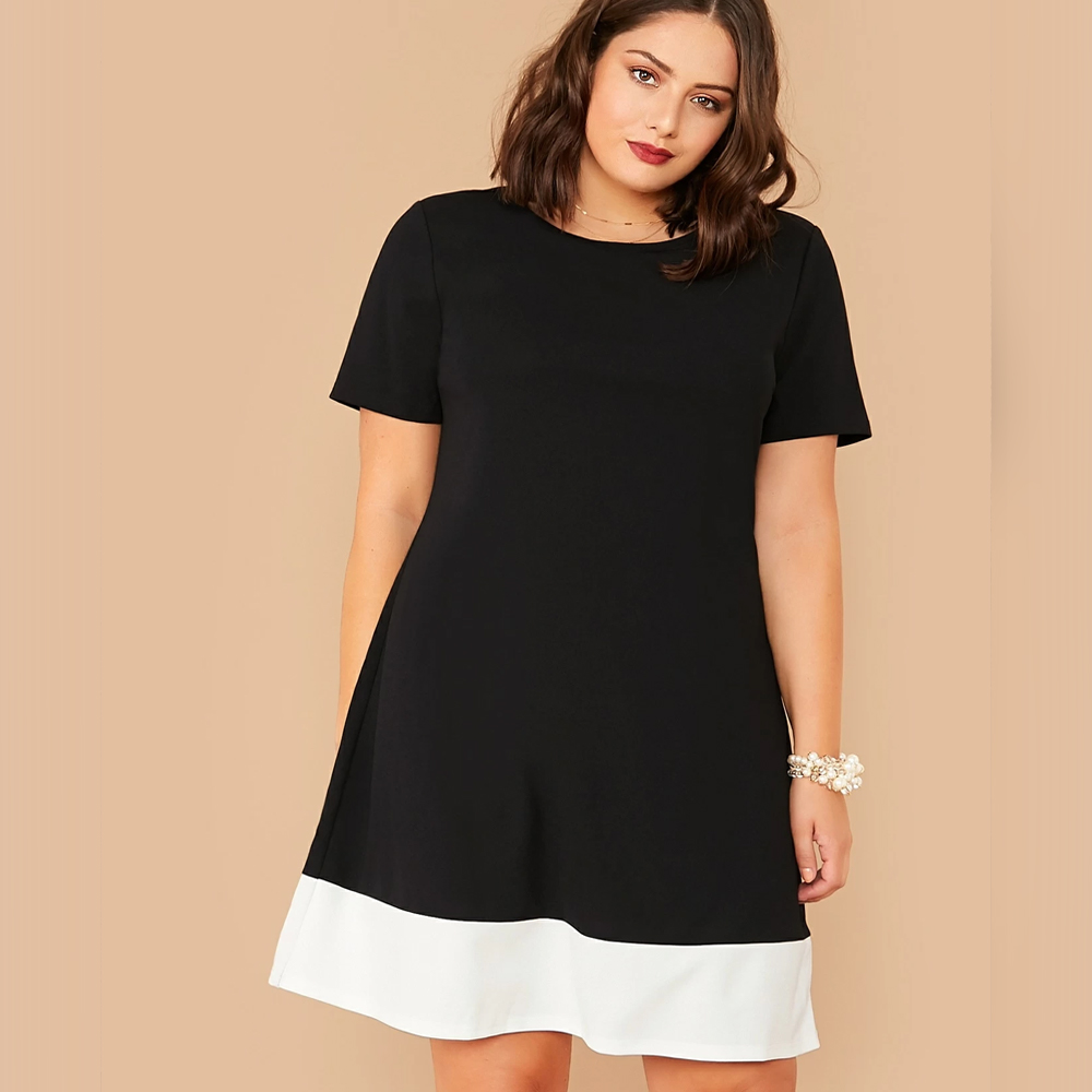 Plus Contrast Hem Flowy Dress ff