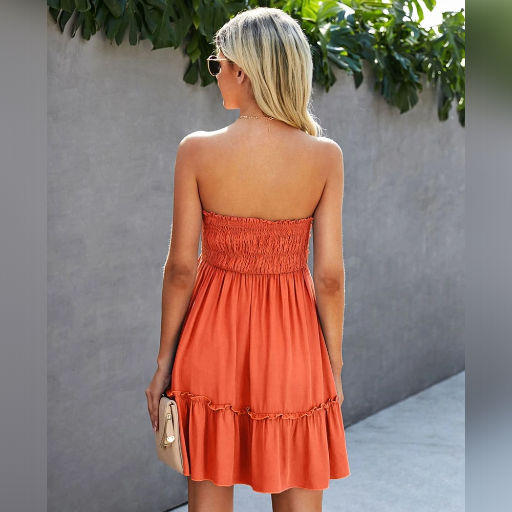 Shirred Back Knot-bust Tube Dress bck